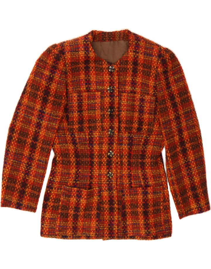 VINTAGE Womens 6 Button 3/4 Sleeve Blazer Jacket IT 44 Medium Orange Check Vintage Vintage and Second-Hand Vintage from Messina Hembry 