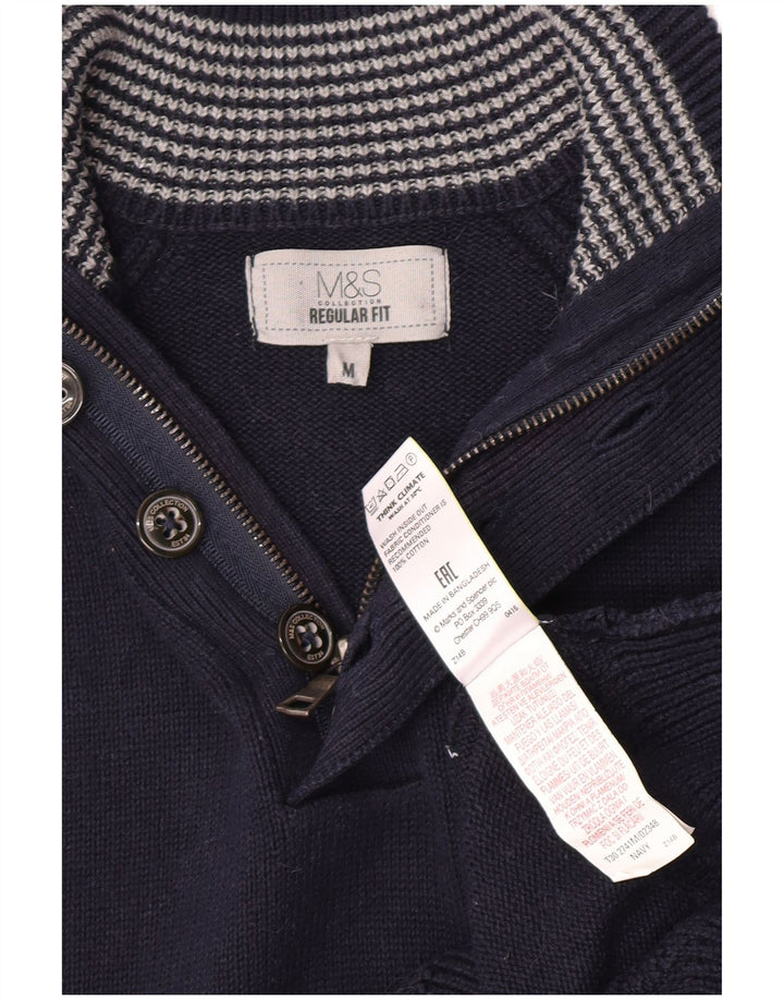 Marks & Spencer Męski sweter zapinany na guziki, średni granatowy