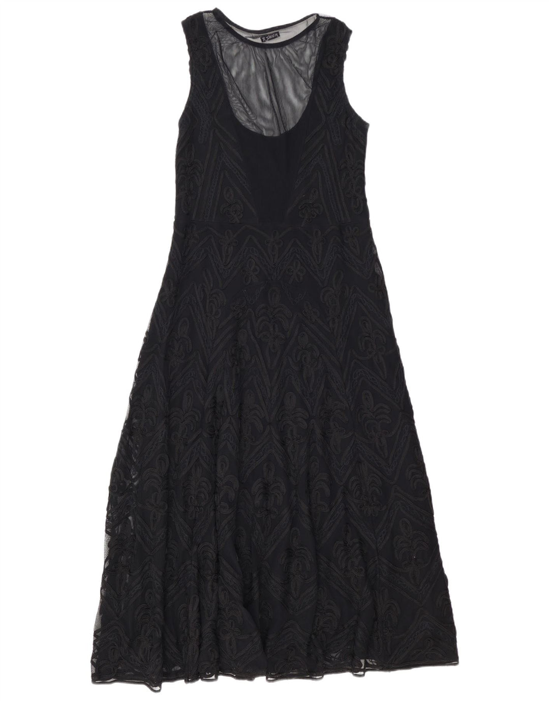 HUNZA damska sukienka maxi bez rękawów UK 18 XL czarna wiskoza Paisley