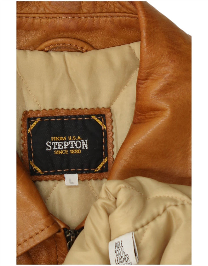 Vintage męska kurtka skórzana UK 40 duża brązowa skóra