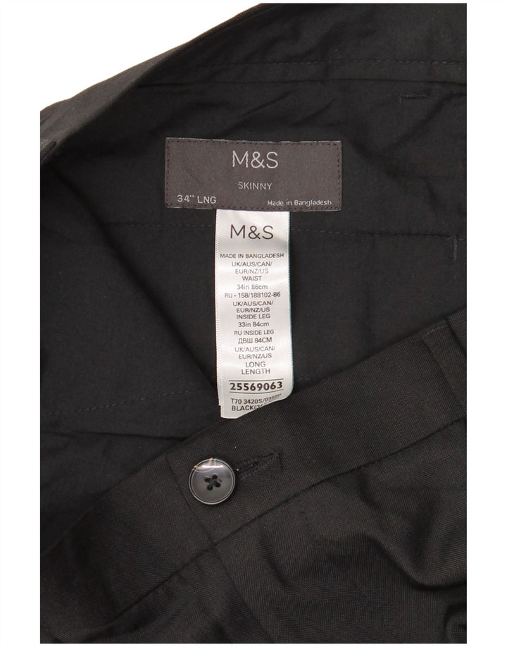 Męskie spodnie typu skinny Chino Marks & Spencer W34 L33 Czarny poliester