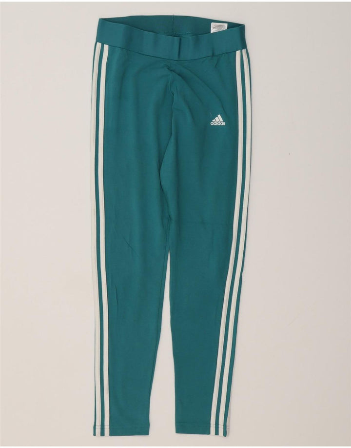 ADIDAS Womens Leggings UK 12/14 Medium  Green Cotton