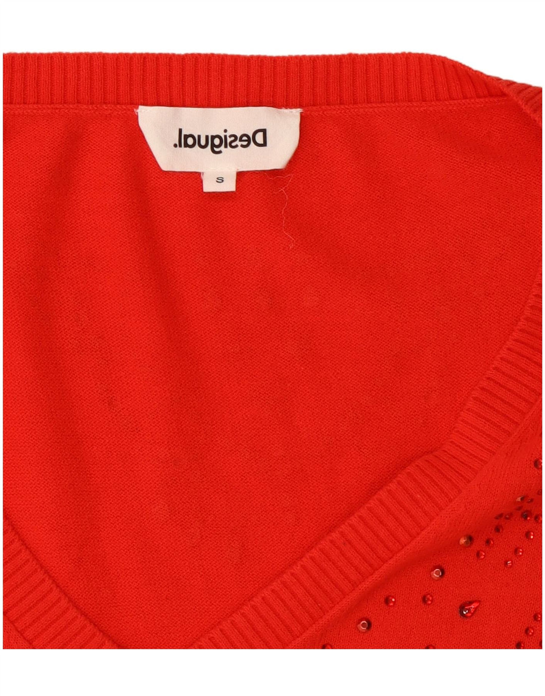 Damski sweter oversize Desigual z dekoltem w kształcie litery V, UK 10, mały czerwony