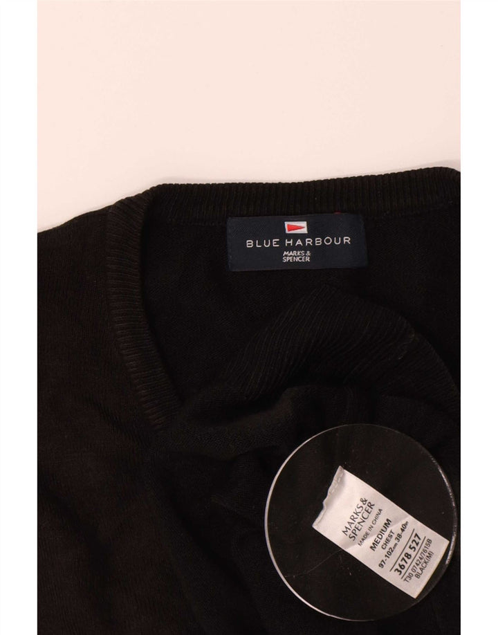Męski sweter Marks & Spencer Blue Harbor z dekoltem w kształcie litery V, średni czarny