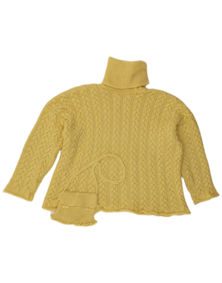 Vintage damski sweter oversize z wywijanym dekoltem UK 14, duży żółty