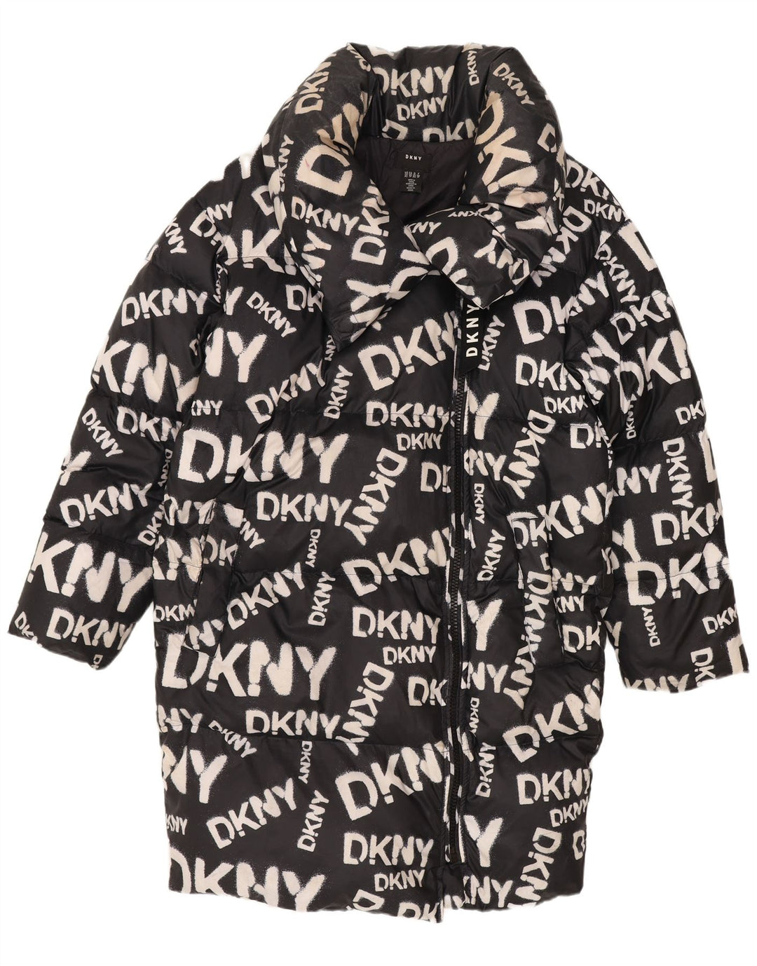 Damski płaszcz Dkny Graphic Oversize UK 6 XS z czarnego nylonu