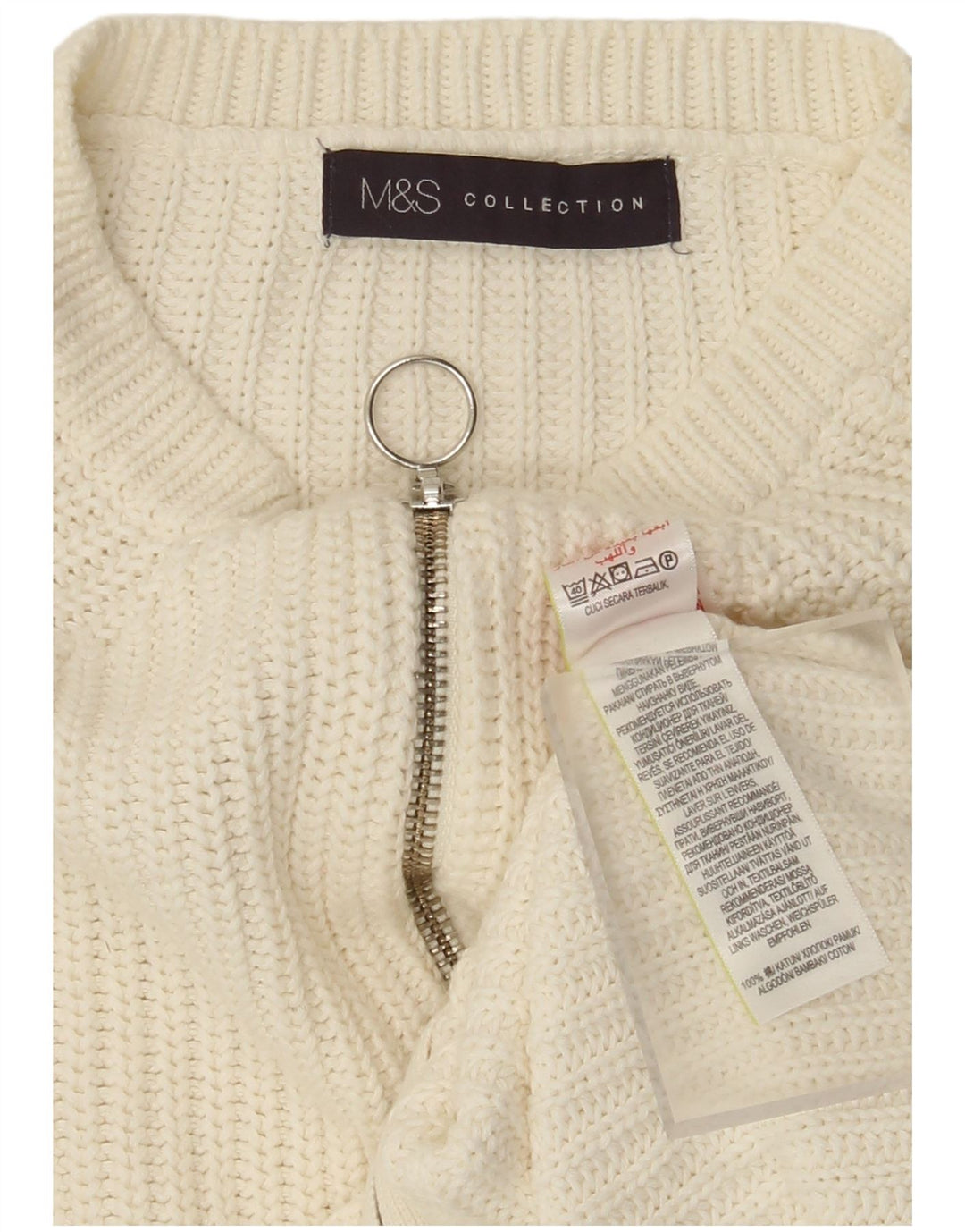 Marks & Spencer Damski sweter rozpinany z pełnym zamkiem, UK 14, średnia biała bawełna