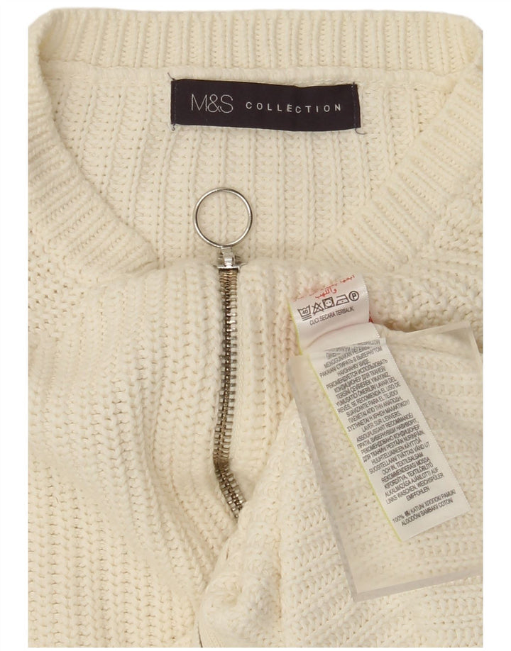 Marks & Spencer Damski sweter rozpinany z pełnym zamkiem, UK 14, średnia biała bawełna