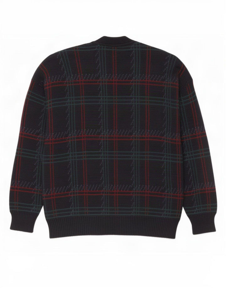 Vintage męski sweter rozpinany w dużą granatową kratkę