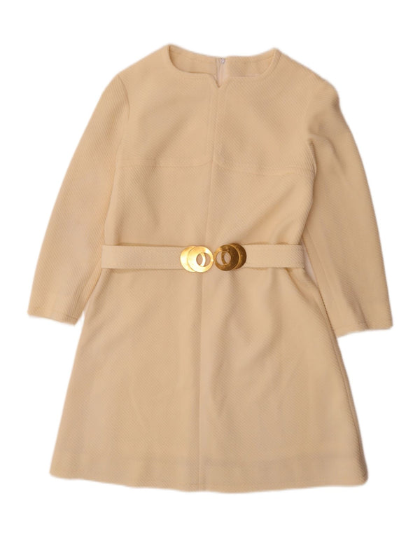 Vintage damska sukienka o linii A z rękawem 3/4 IT 46, duża w kolorze złamanej bieli