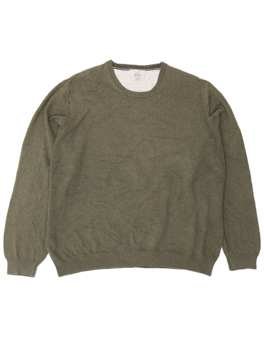 Marks & Spencer Męski sweter z okrągłym dekoltem XL, bawełniany khaki