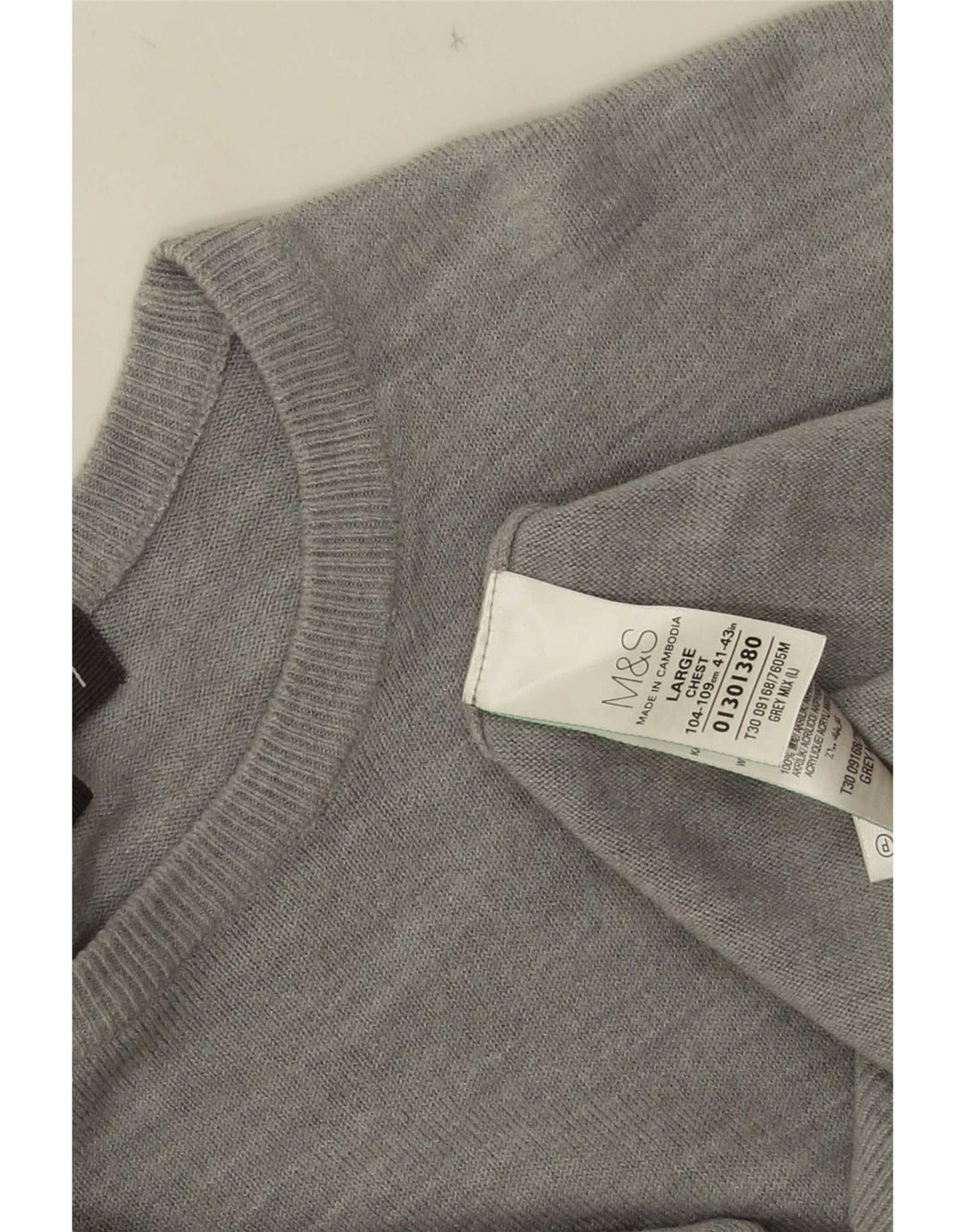 Marks & Spencer Męski sweter z okrągłym dekoltem, duży, szary, akrylowy