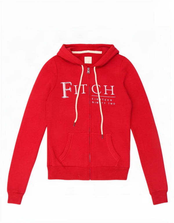 Damski sweter z kapturem i zamkiem błyskawicznym Abercrombie & Fitch UK 6 XS, czerwony, bawełniany