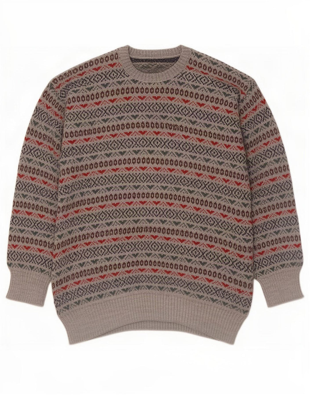 Vintage męski sweter z okrągłym dekoltem, mały szary Fair Isle
