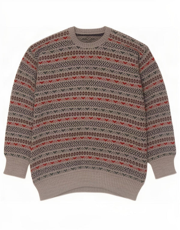 Vintage męski sweter z okrągłym dekoltem, mały szary Fair Isle