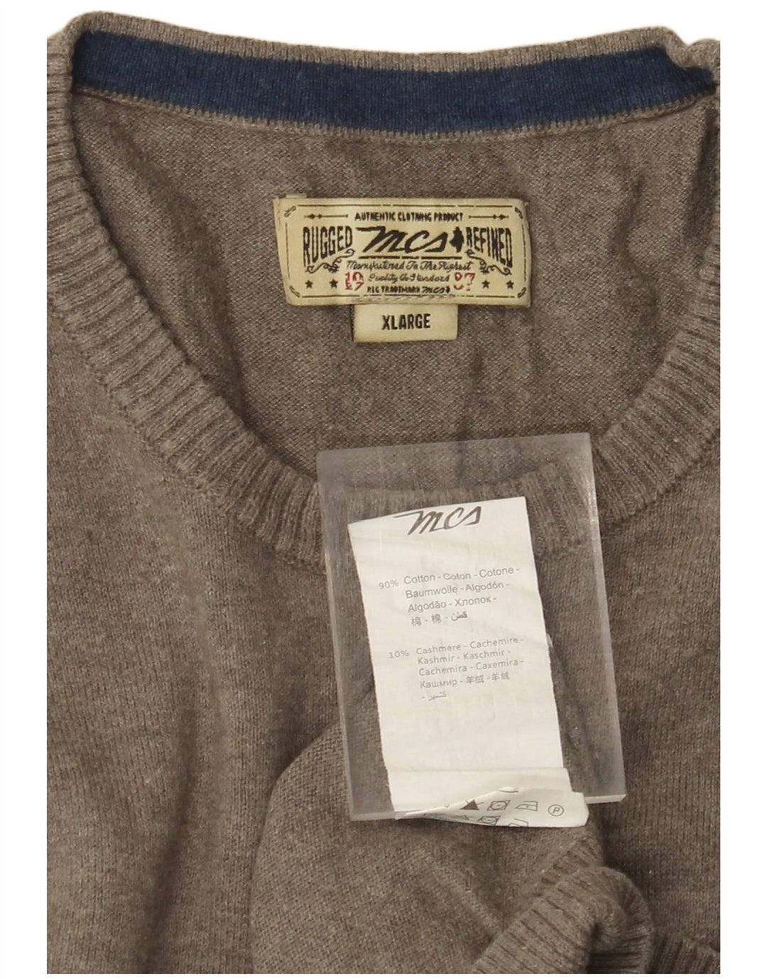 MARLBORO CLASSICS Męski sweter z okrągłym dekoltem XL, szary, bawełniany