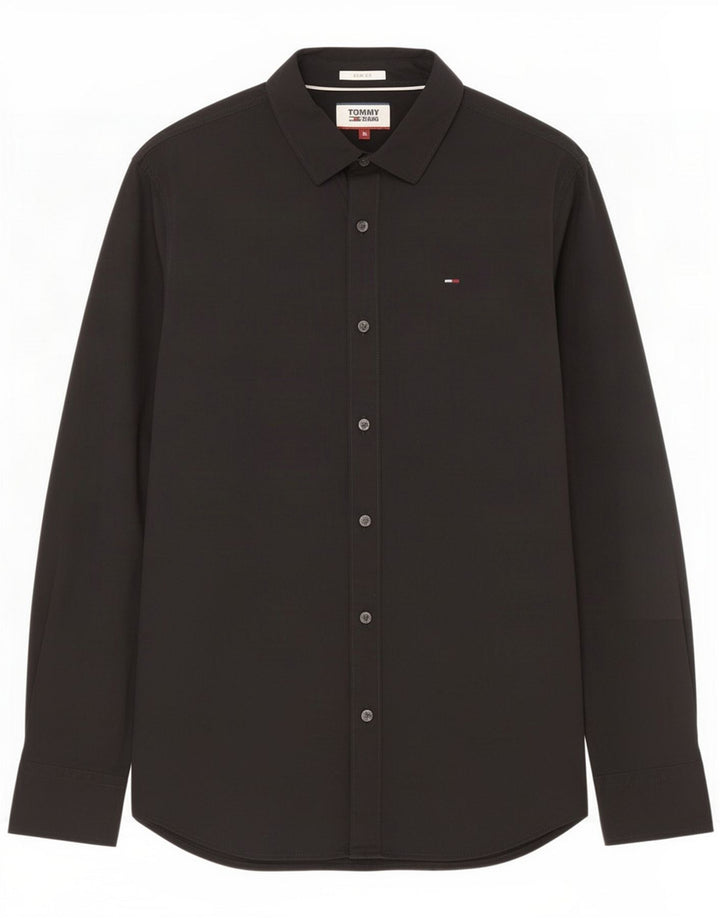 Tommy Jeans Męska koszula slim fit, średnia czarna bawełna