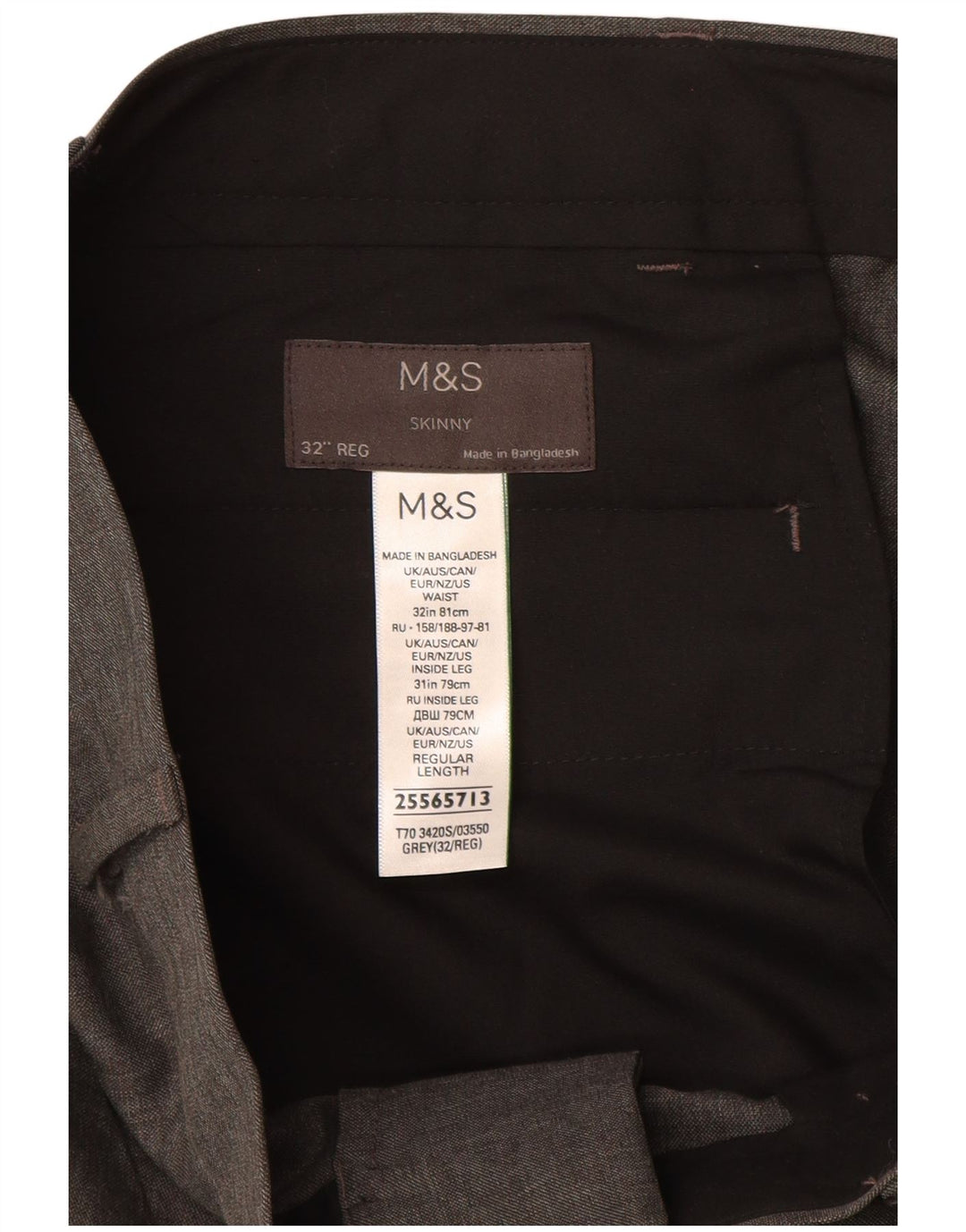 Męskie spodnie typu skinny casual Marks & Spencer W32 L31 Szary poliester