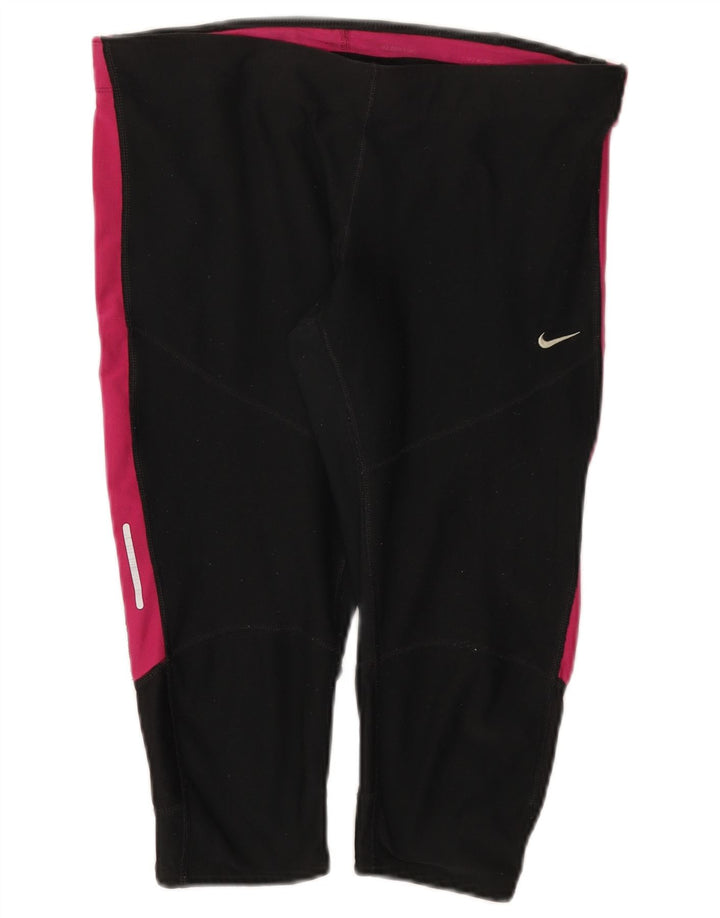 Damskie legginsy Nike Dri Fit Capri UK 14, duży czarny poliester z blokami kolorów