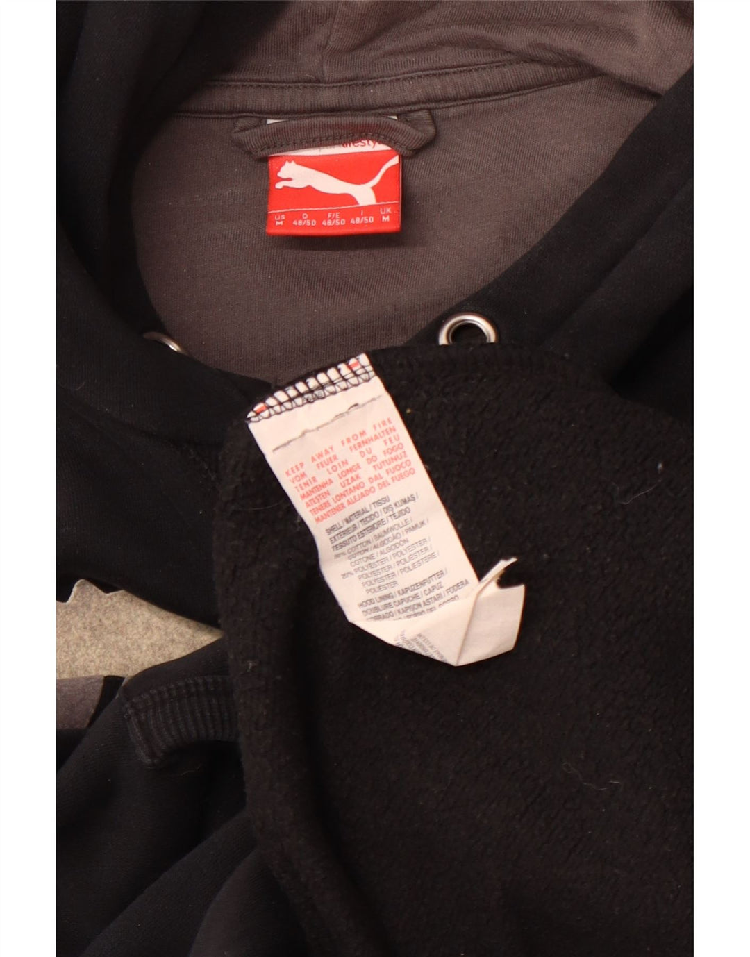 Męski sweter z kapturem i grafiką PUMA, średni czarny, bawełniany, sportowy