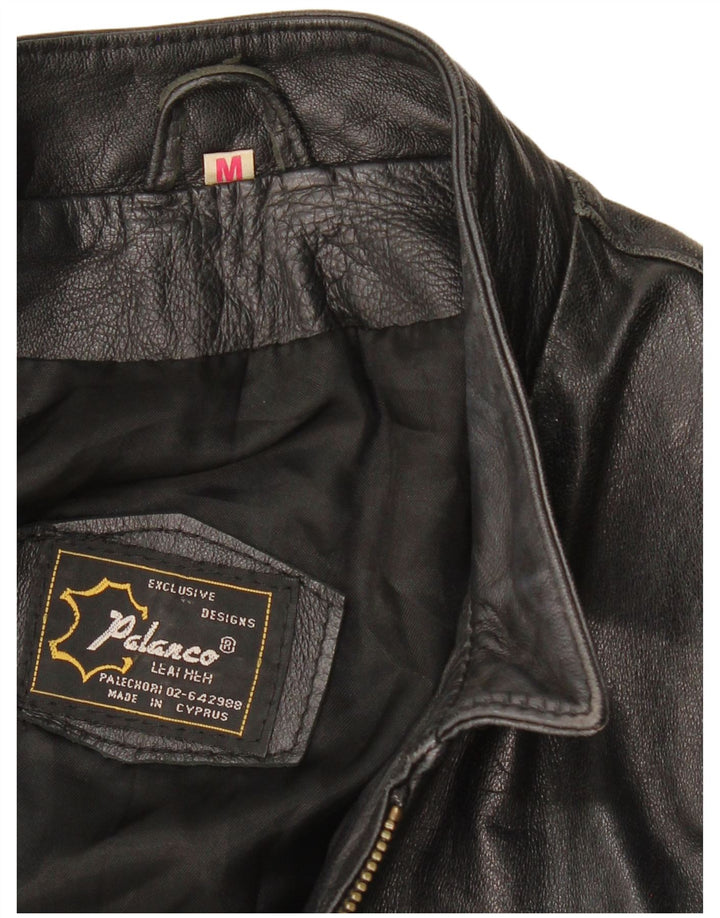 Damska kurtka skórzana typu Crop VINTAGE UK 14, średnia czarna skóra