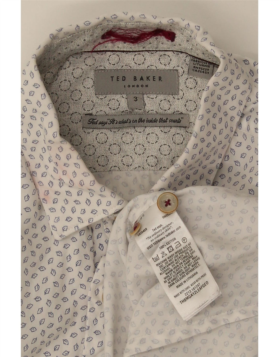 Ted Baker Męska koszula w abstrakcyjny wzór, rozmiar 3, średnia, złamanej bieli, bawełniana