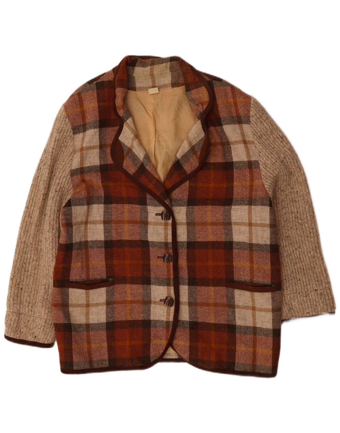 Vintage damska marynarka zapinana na 3 guziki UK 20 2XL Burgundowa kratka poliakrylowa