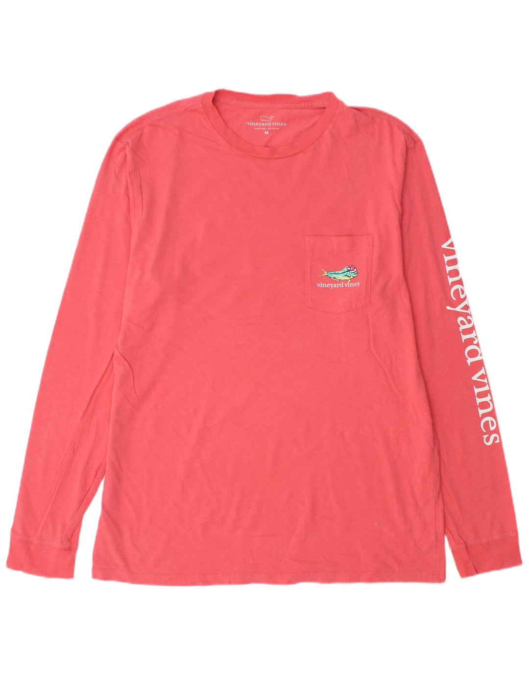 Męski top graficzny Vineyard Vines z długim rękawem, średnio różowy, bawełniany