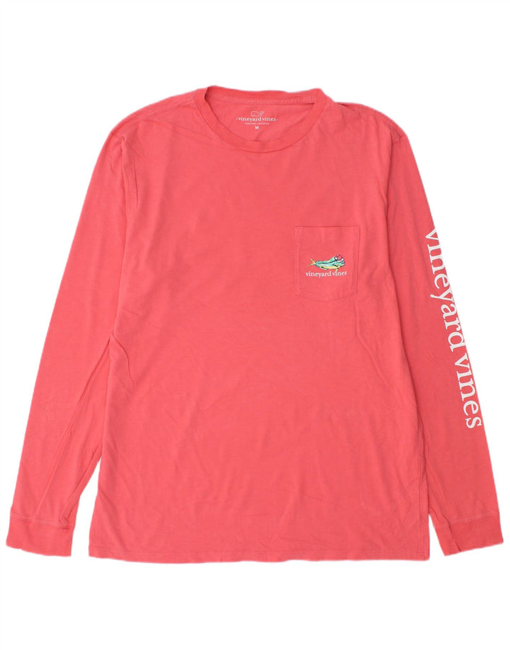 Męski top graficzny Vineyard Vines z długim rękawem, średnio różowy, bawełniany