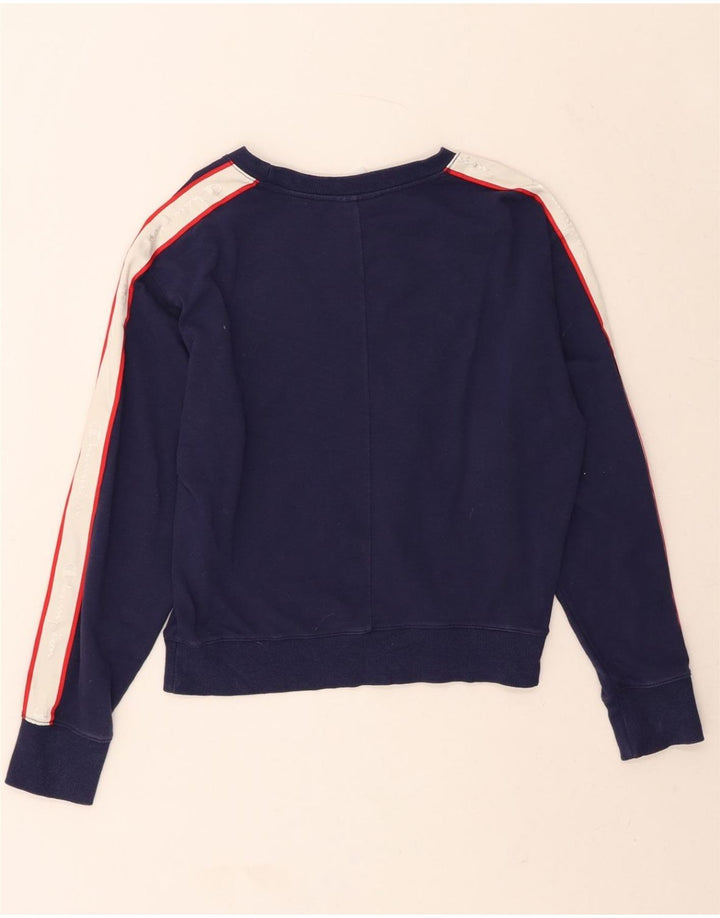 CHAMPION Womens Crop Sweatshirt Jumper UK 14 Medium Navy Blue Colourblock Vintage Champion and Second-Hand Champion from Messina Hembry 