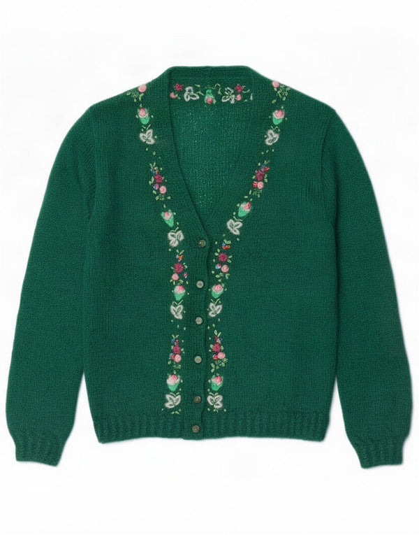 Vintage damski sweter kardigan UK 16 duży zielony w kwiaty