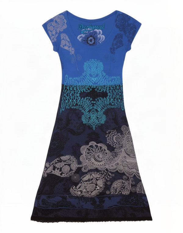 Desigual damska sukienka o linii A UK 4 XS niebieska wiskoza Paisley
