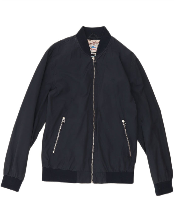 JACK & JONES Mens Bomber Jacket UK 38 Medium Navy Blue Vintage Jack & Jones and Second-Hand Jack & Jones from Messina Hembry 