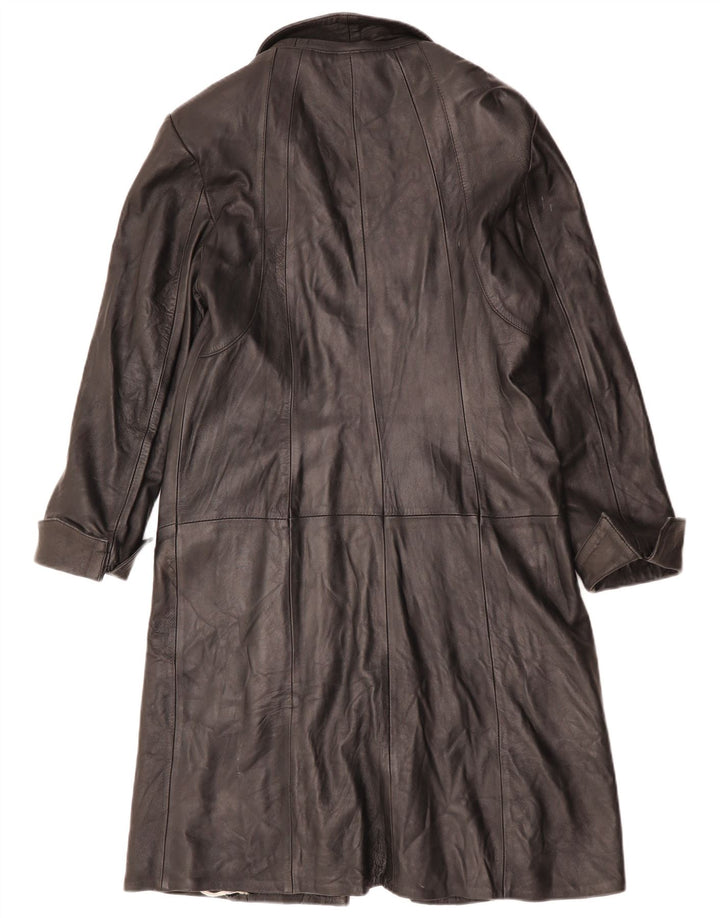 Vintage damski płaszcz skórzany UK 12, średnia czarna skóra