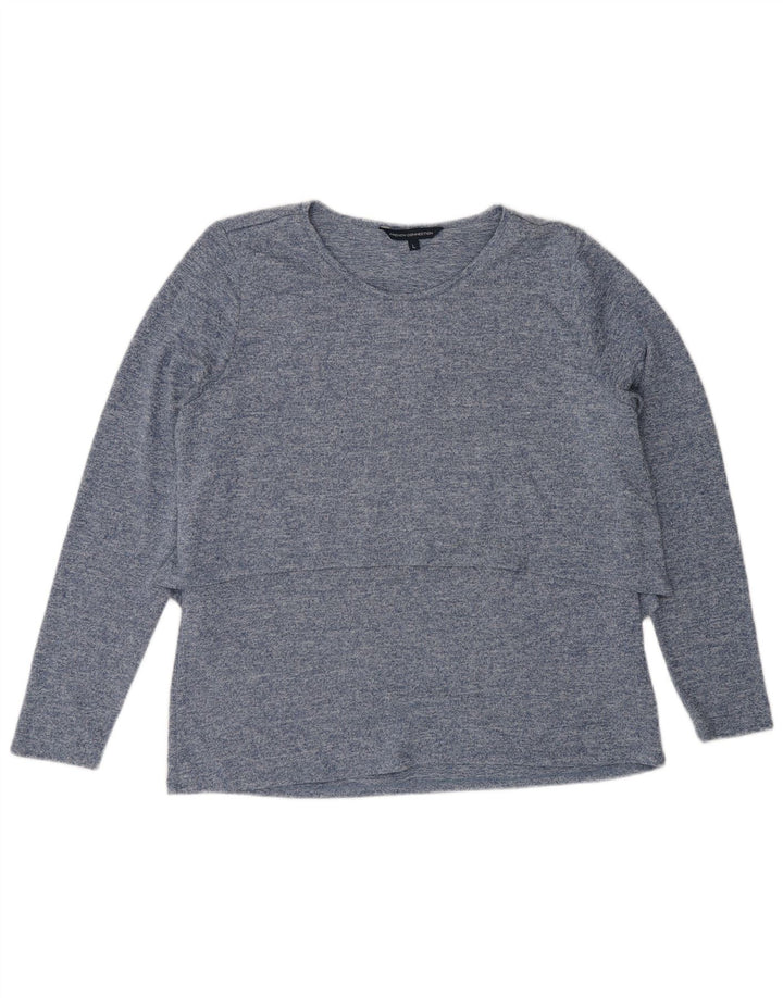 Top damski French Connection z długim rękawem UK 16, duży, niebieski, nakrapiany poliester