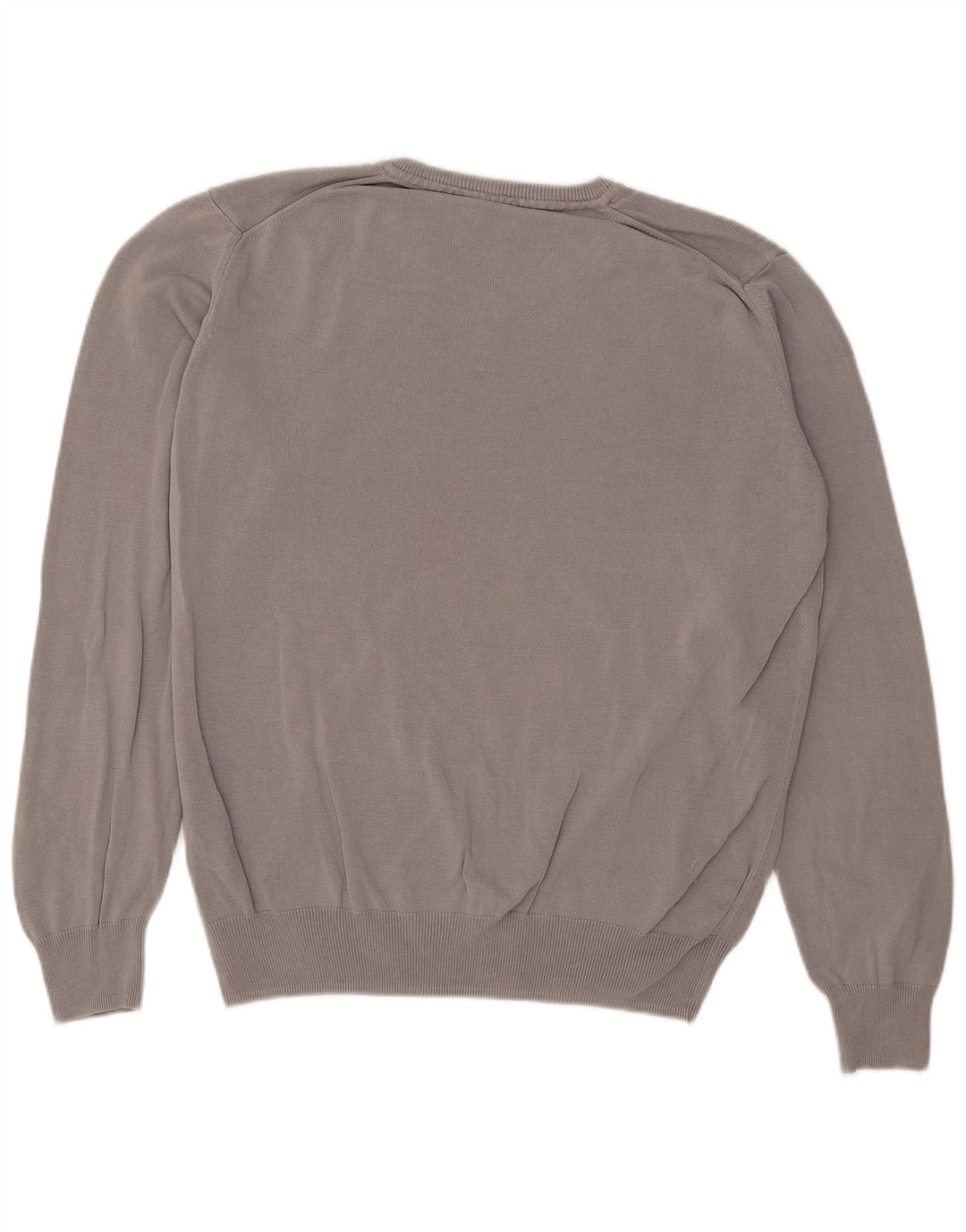 Męski sweter w stylu vintage z dekoltem w szpic, duży, szary, bawełniany