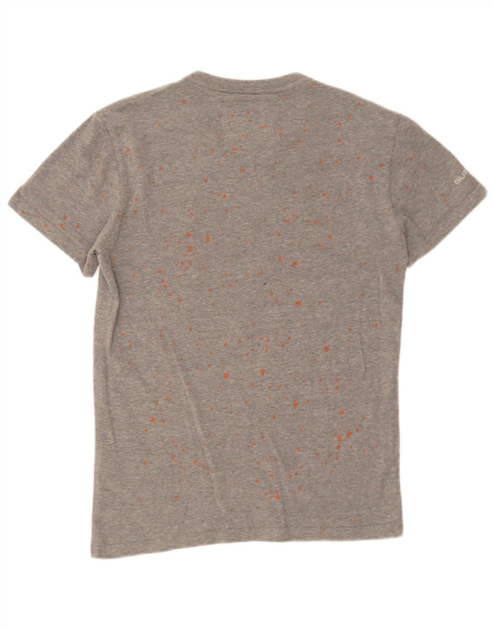 Męski T-shirt z grafiką Superdry, mały, szary, bawełniany w cętki
