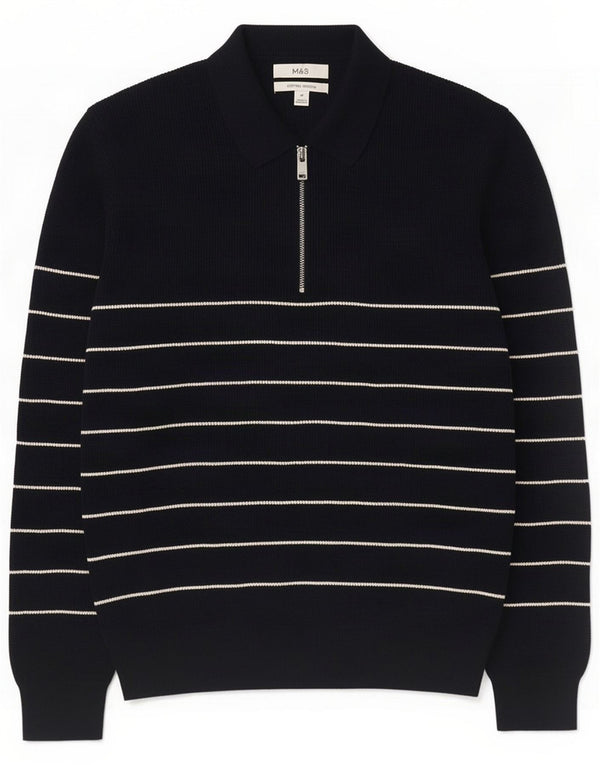 Męski sweter polo Marks & Spencer Średni granatowy w paski