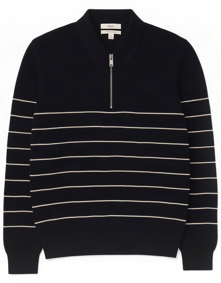 Męski sweter polo Marks & Spencer Średni granatowy w paski