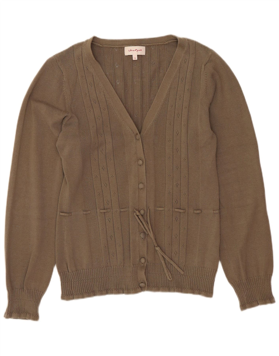 Sweter damski w stylu vintage, brytyjski 10, mały, brązowy, bawełniany