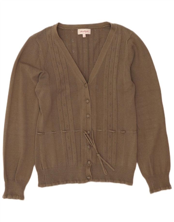 Sweter damski w stylu vintage, brytyjski 10, mały, brązowy, bawełniany