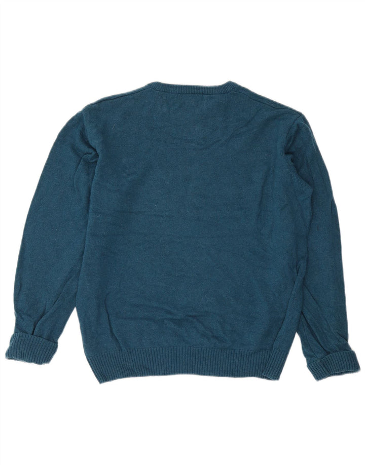 Męski sweter z okrągłym dekoltem John Lewis, mały, niebieski, wełniany merynos