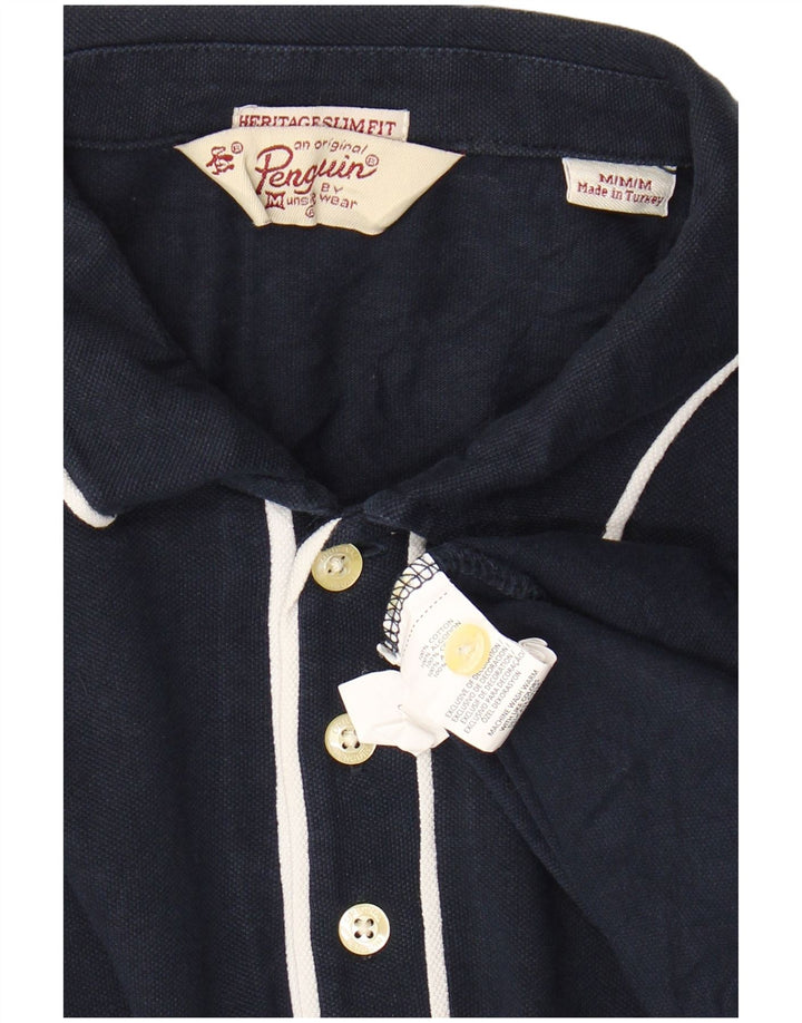 Męska koszulka polo typu slim fit z długim rękawem PENGUIN, średni kolor granatowy