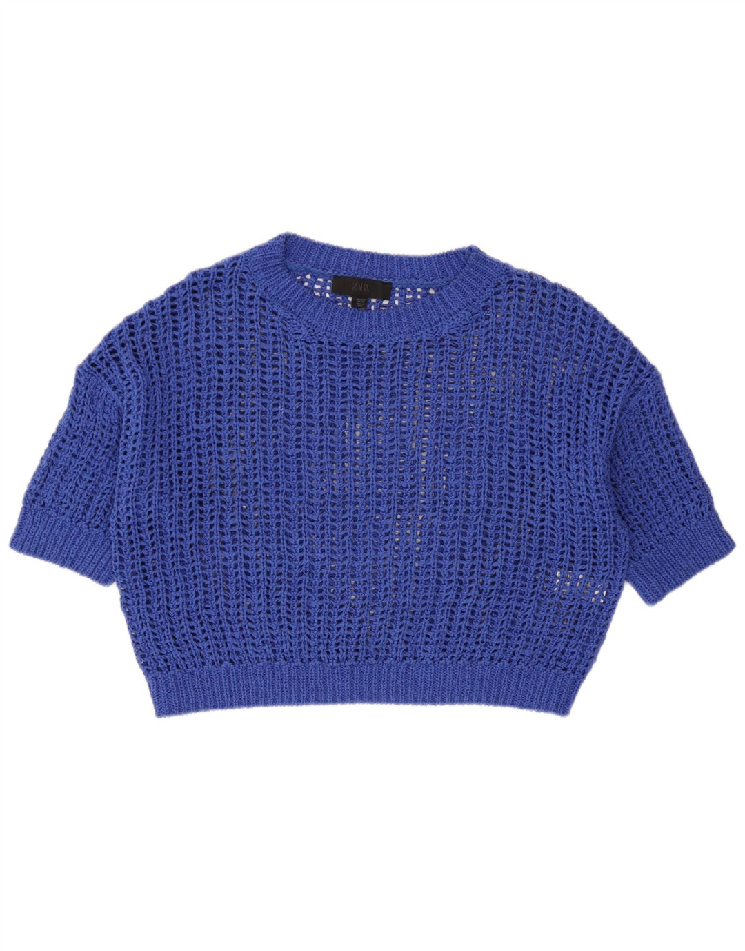Damski, oversize'owy, przezroczysty, dzianinowy top Zara UK 10, mały, niebieski, bawełniany
