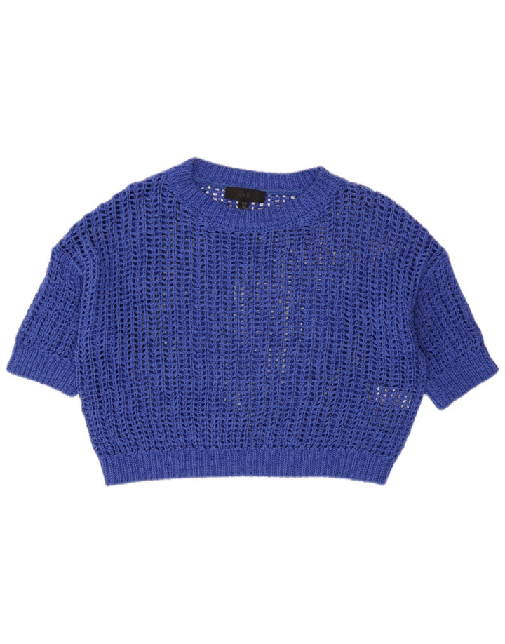 Damski, oversize'owy, przezroczysty, dzianinowy top Zara UK 10, mały, niebieski, bawełniany