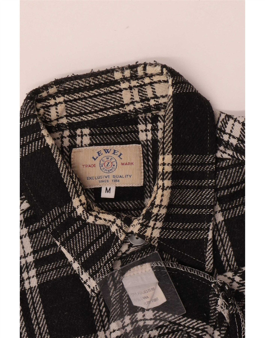 Vintage Koszula męska flanelowa Średnia czarna krata Poliester