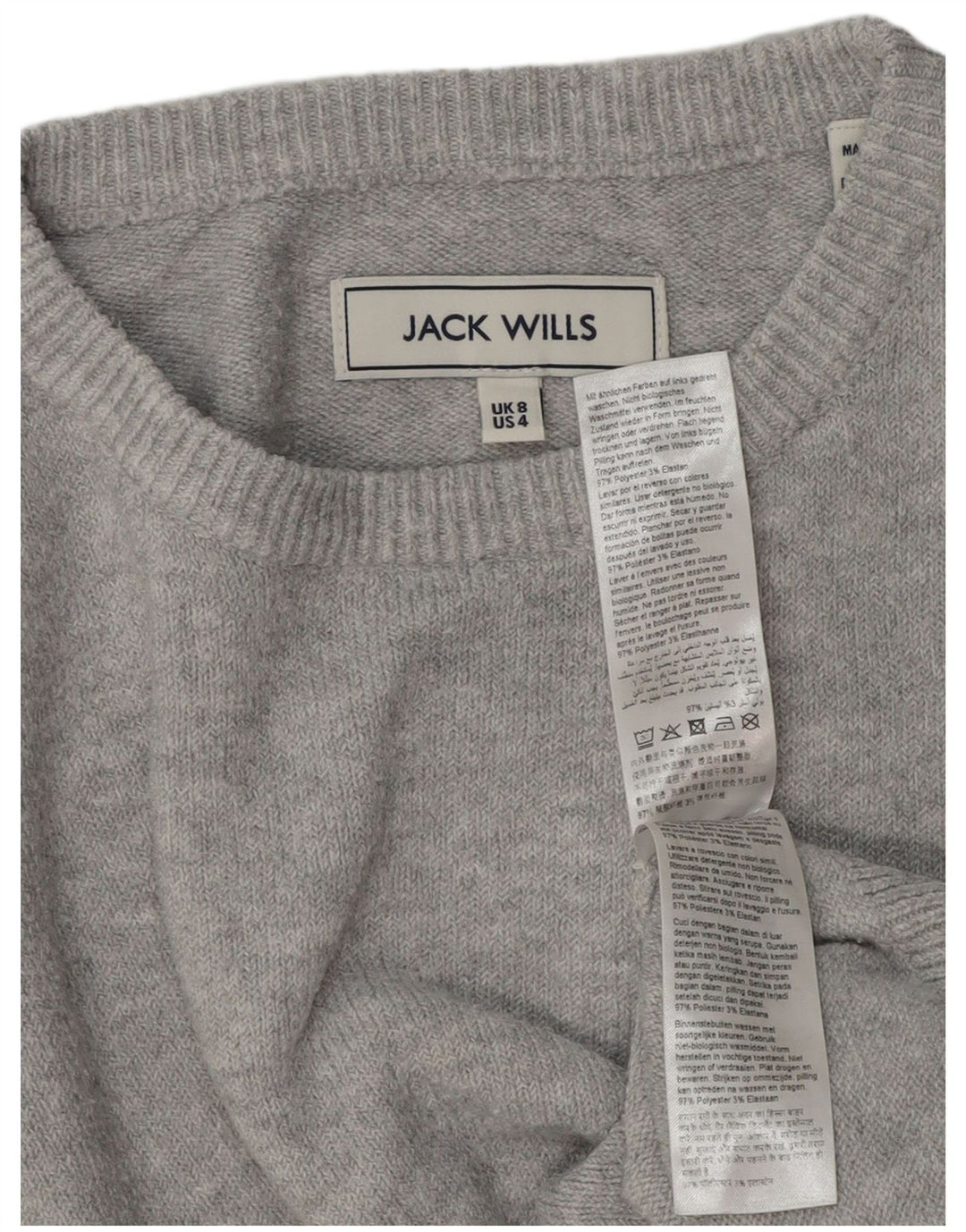 JACK WILLS Damski sweter oversize z okrągłym dekoltem, UK 8, mały, szary