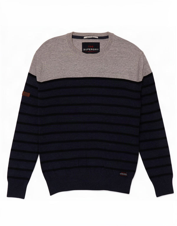 Męski sweter Superdry z okrągłym dekoltem, mały, bawełniany w granatowe paski