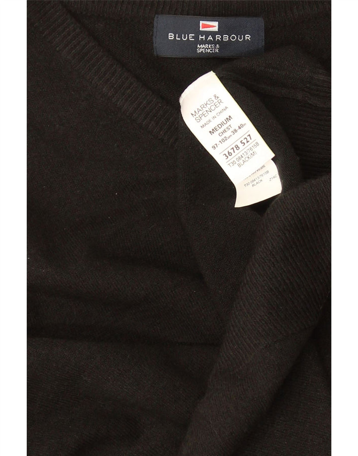 Męski sweter Marks & Spencer Blue Harbor z dekoltem w kształcie litery V, średni czarny
