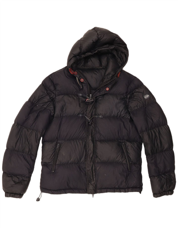 Męska ocieplana kurtka z kapturem Armani Jeans EU 54 XL, czarny poliamid